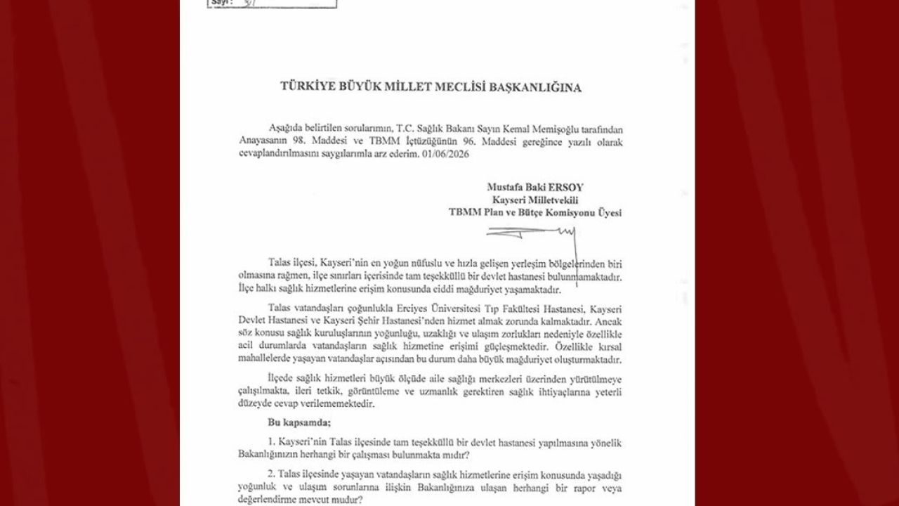 Baki Ersoy, Talas Devlet Hastanesi talebini meclis gündemine taşıdı