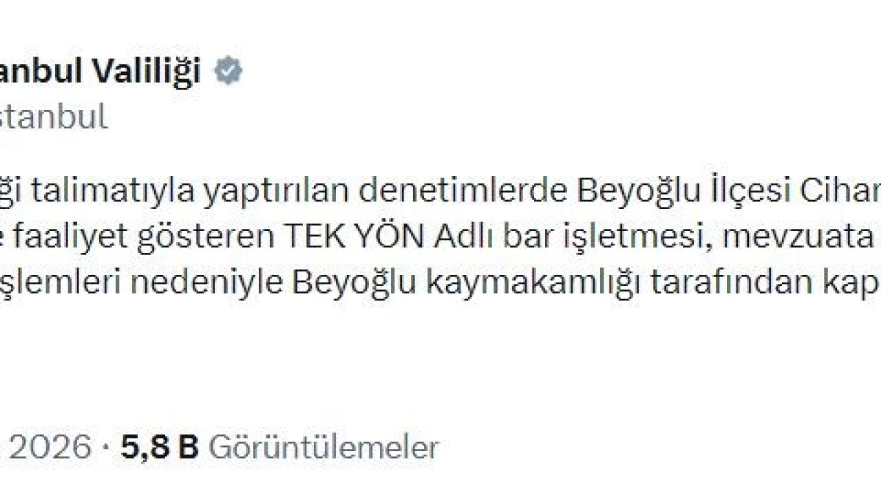 Beyoğlu’nda bir bar işletmesi kapatıldı