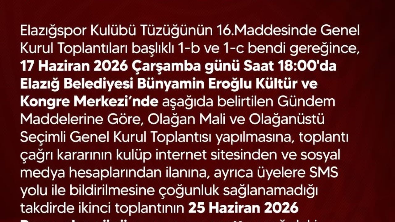 Elazığspor’da genel kurul tarihi netleşti