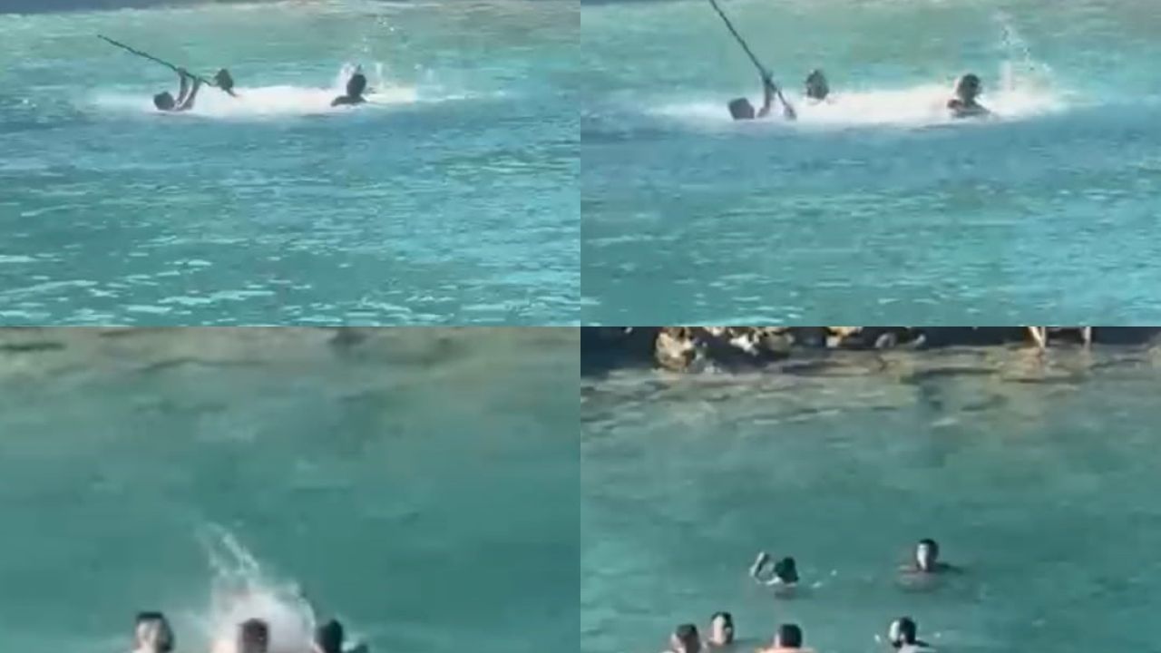 Mersin’de denizin ortasında sopalı kavga kamerada