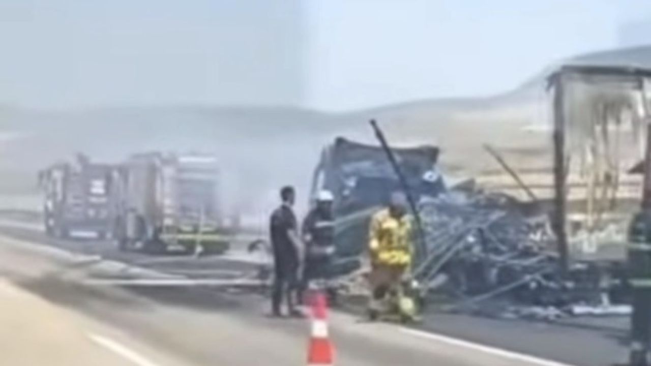 Seyir halindeki tır alev alev yandı