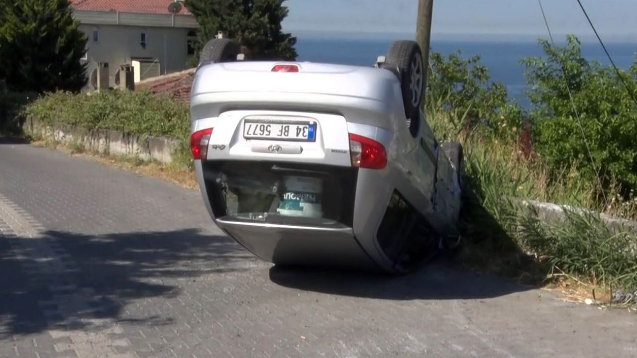 Büyükçekmece’de araç takla attı